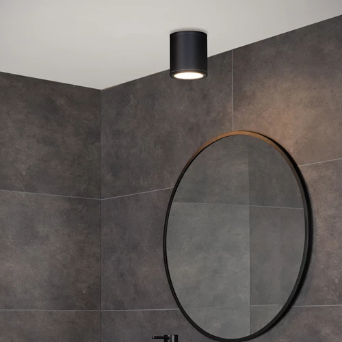 Lucide AVEN - Spot plafond Salle de bains - Ø 9 cm - 1xGU10 - IP65 - Noir - ambiance 1